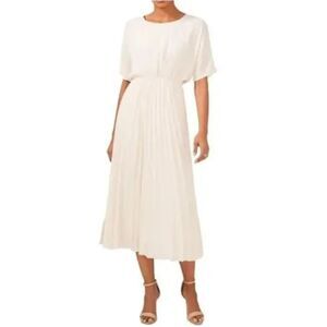 Halogen White Birch Pleated Midi Dress Size L New